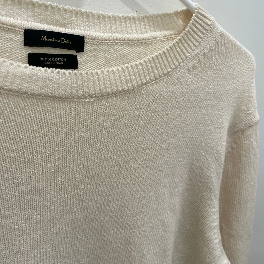 Massimo Dutti 100% Cotton Cream Crew Neck Sweater